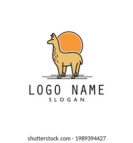 Llama or Alpaca logo vector. With warm of sun bright. Smiling face as friendly animal. For Mascot brand livestock farm, product. Apply to web site, application part design