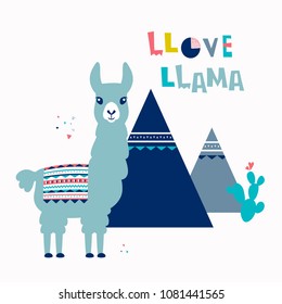 Llama Alpaca. Love llama card. Vector illustration