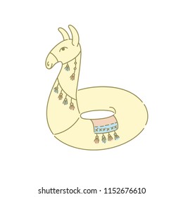 Llama or alpaca pool ring floater rubber inflatable toy vector illustration object isolated on white