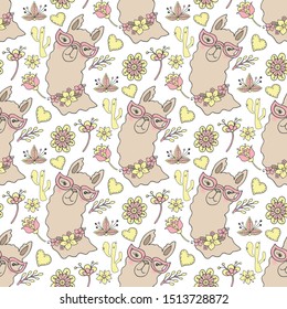 Llama, alpaca seamless pattern, vector