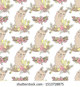Llama, alpaca seamless pattern, vector