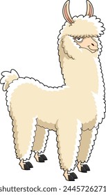 Llama Animal Cartoon Character. Vector Hand Drawn Illustration Isolated On Transparent Background