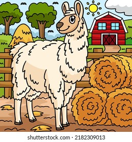 Llama Animal Colored Cartoon Illustration