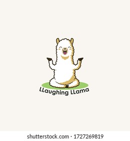 llama animal logo, laughing animal, cartoon character logo, mascot