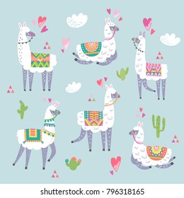 Llama animal vector color set