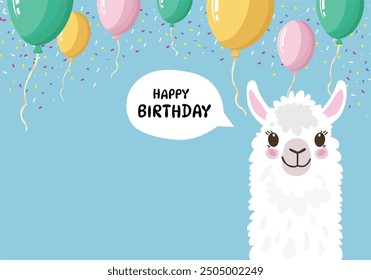 Llama with Balloons Happy Birthday concept