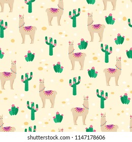 Llama and cacti vector seamless pattern