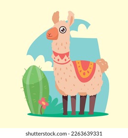 llama with cactus landscape scene