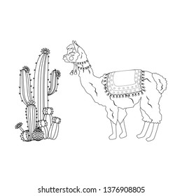 Llama and cactus outline