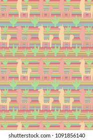 llama with cactus repeat background pattern