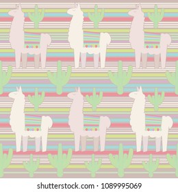 llama with cactus seamless repeat background pattern