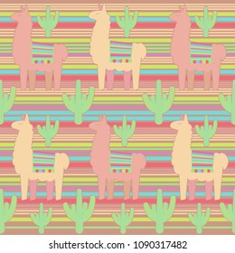 llama with cactus seamless repeat background pattern