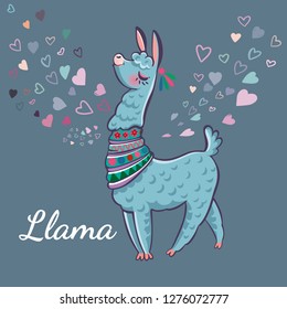Llama cartoon alpaca. Llama animal vector isolated illustration. Design for card, sticker, fabric textile, t-shirt. Children, child of modern trendy style