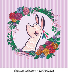 Llama cartoon alpaca. Llama animal vector isolated illustration. Design for card, sticker, fabric textile, t-shirt. Children, child of modern trendy style