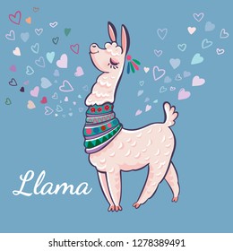 Llama cartoon alpaca. Llama animal vector isolated illustration. Design for card, sticker, fabric textile, t-shirt. Children, child of modern trendy style