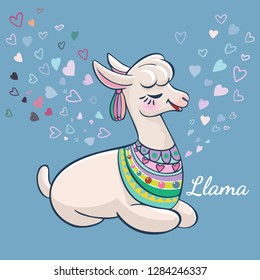 Llama cartoon alpaca. Llama animal vector isolated illustration. Design for card, sticker, fabric textile, t-shirt. Children, child of modern trendy style