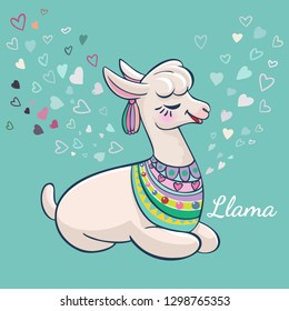 Llama cartoon alpaca. Llama animal vector isolated illustration. Design for card, sticker, fabric textile, t-shirt. Children, child of modern trendy style