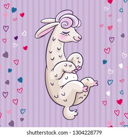 Llama cartoon alpaca. Llama animal vector isolated illustration. Design for card, sticker, fabric textile, t-shirt. Children, child of modern trendy style