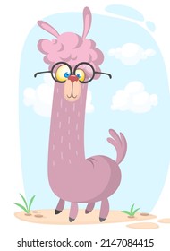 Llama cartoon alpaca. Lama animal vector isolated illustration. Cute funny hand drawn art. Design for card, sticker, t shirt. Children, kid modern trendy style