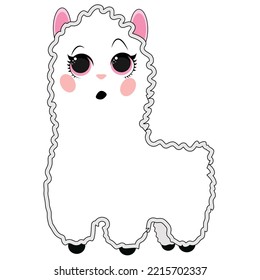 Llama cartoon alpaca. Lama animal vector isolated illustration. Cute funny hand drawn art. Design for card, sticker , fabric textile, t shirt. Children, kid modern trendy style