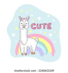 Llama cartoon alpaca. Lama animal vector isolated illustration.