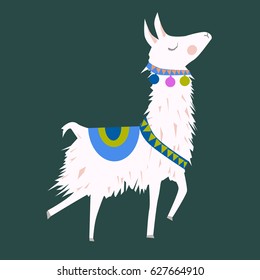 Llama cartoon alpaca. Lama animal vector isolated illustration. Cute funny hand drawn art. Design for card, sticker , fabric textile, t shirt. Children, kid modern trendy style