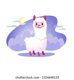 Llama cartoon alpaca, lama baby animal, nice vector illustration, Cute funny design.
