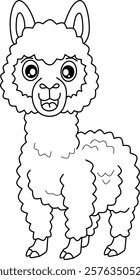 Llama cartoon line art for coloring book pages