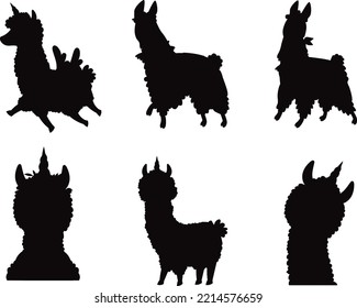 
Llama Collection isolated vector Silhouettes