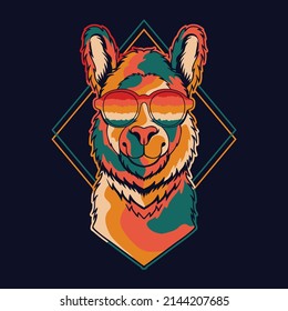 Llama colorful wearing a eyeglasses vector illustration for your company or brand