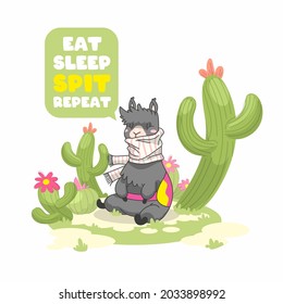 Llama Cute Quote, Eat Sleep Spit Repeat, Llama Vector Illustration