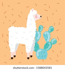 llama design with cactus design. vector illustration