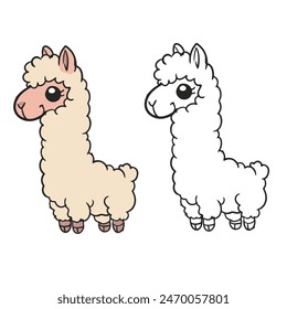 Llama drawing with line art style. simple design outline style. vector illustrations. you can change color you want. easy to edit