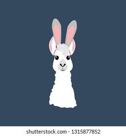 Llama with ears on a blue background. Vector illustration