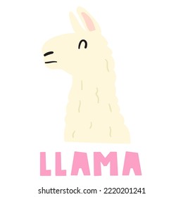 Llama face. Flat hand drawn illustration.