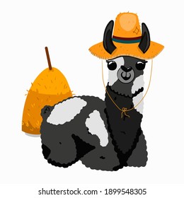 Llama farmer on a white background. Vector.
