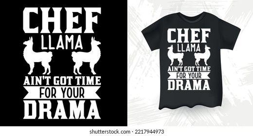 Llama Funny Cooking Chef T-shirt Design