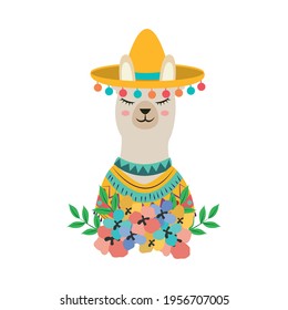 llama hat flowers funny portrait