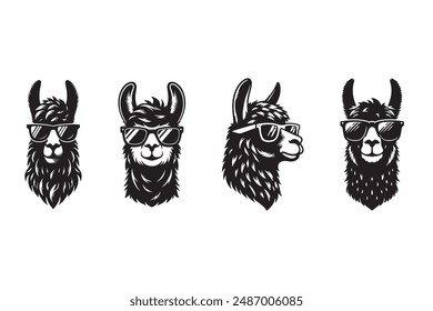 Llama head black vector silhouette illustration