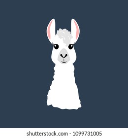 Llama head illustration on the blue background. Vector illustration