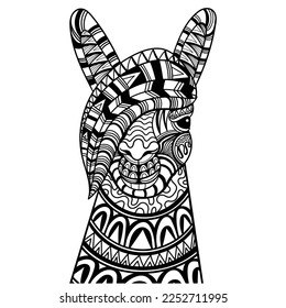 Llama head mandala zentangle coloring page illustration for your company or brand