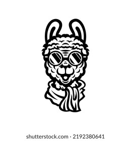 llama head.alpaca with glasses. vector.logo