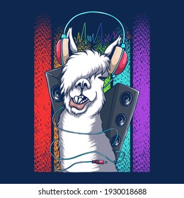 Llama headphone DJ retro vector illustration for your company or brand