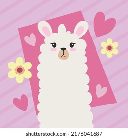 llama with hearts and flowers