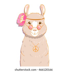 llama in hippie style, vector illustration