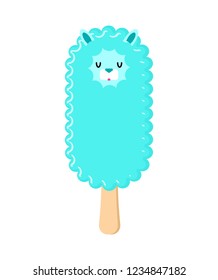 Llama Ice cream on stick. Lama alpaca Eskimo. Cute animal Sweetness cartoon vector