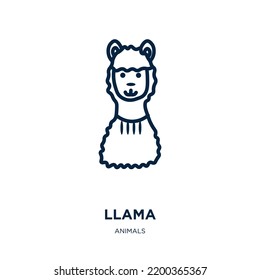 llama icon from animals collection. Thin linear llama, character, animal outline icon isolated on white background. Line vector llama sign, symbol for web and mobile