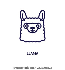 Lamasymbol aus der Tiersammlung. Dünne lineare Lamas, Tier-, Tier- und Tierumriss Symbol einzeln auf weißem Hintergrund. Zeilensymbol, Symbol für Web und Mobile