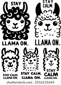 llama illustration, black and white, minimalist art, Stay calm, llama