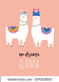 Llama illustration, cute hand drawn elements and design for nursery design, poster, birthday greeting card